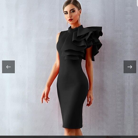 Ruffle Shoulder Bandage Dress med nwot - Picture 1 of 6